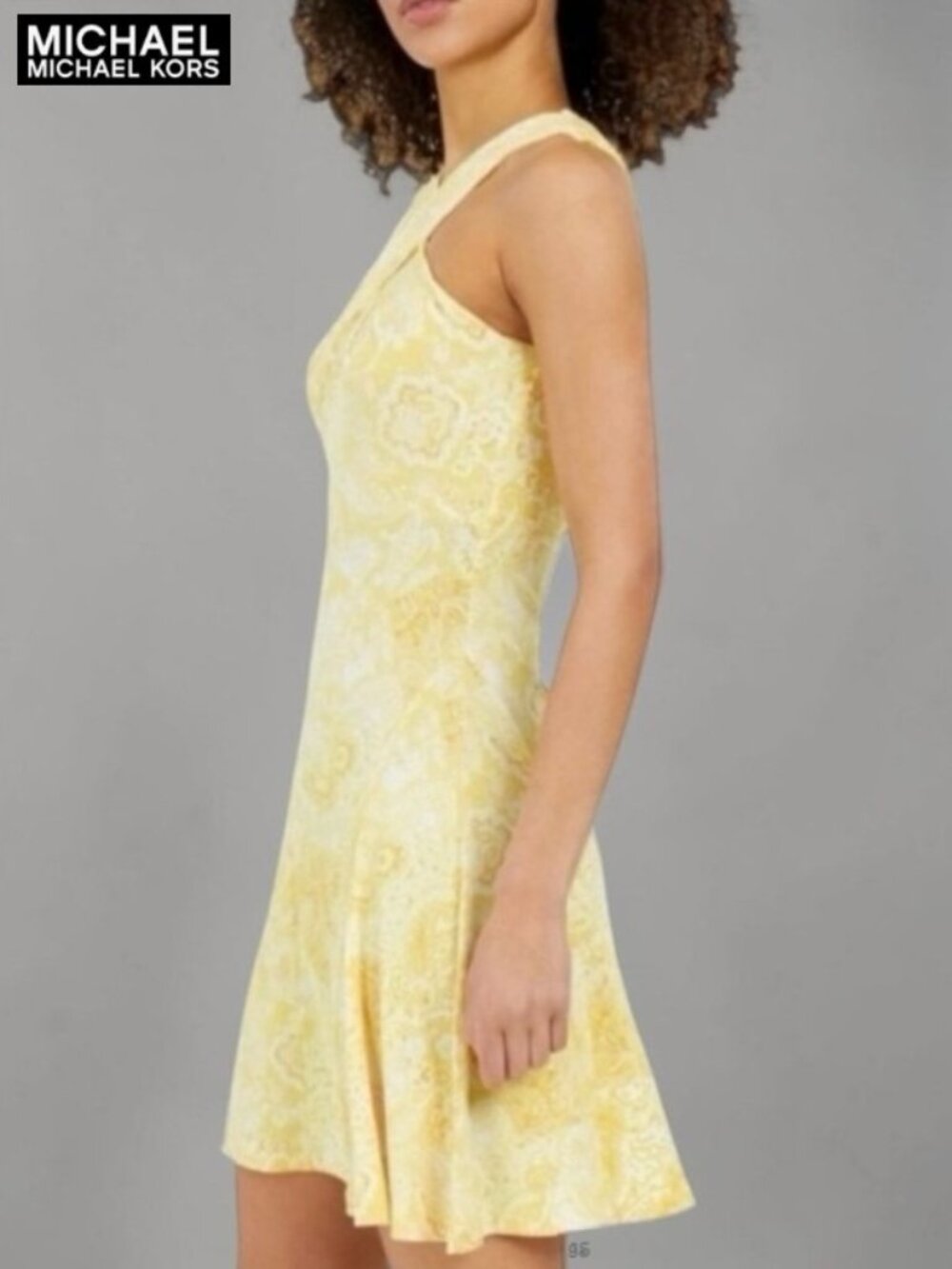 MICHAEL MICHAEL KORS Sleeveless Mini Dress XL – Pale Yellow Floral Paisley, NWT